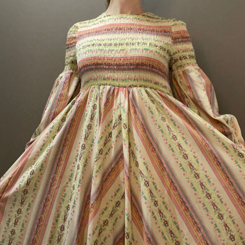 Vintage 70s Young Innocent by Arpeja Prairie Cottagecore Printed Maxi Dress Wome - Picture 1 of 7